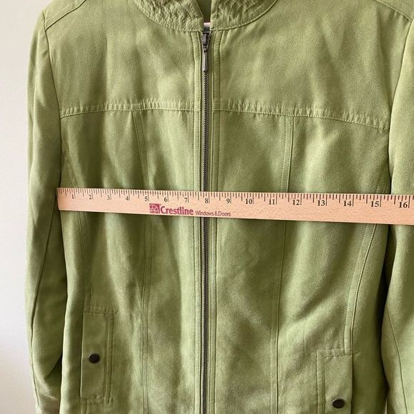 Studio Works Faux Suede Jacket  Women’s 14 Lime Green Outerwear Pockets Zipper - Picture 7 of 9